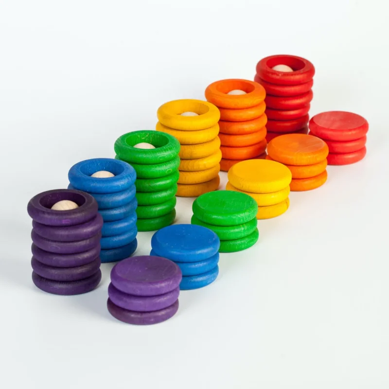 Grapat Spielset aus Nins, Münzen und Ringen in Regenbogenfarben