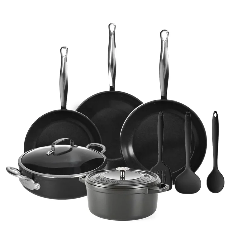 GreenPan - Barcelona Pro All You Need 9-delige Pannenset 20/24/24/28/22 cm - 2 koekenpannen + stoofpan met deksel + wokpan + braadpan + 3-delige spatelset Pannenset GreenPan