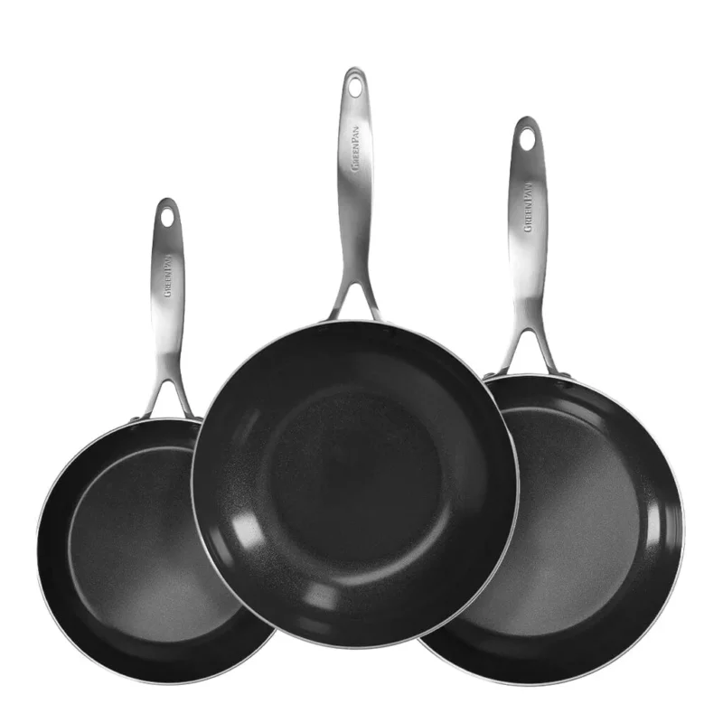 GreenPan - Geneva 3-delige Pannenset 18/24/28 cm - 2 koekenpannen + wokpan Pannenset GreenPan