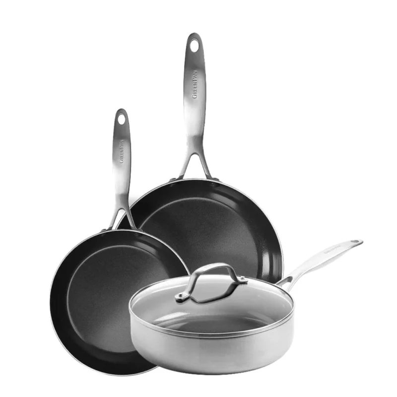 GreenPan - Geneva 4-delige Pannenset 18/24/24 cm - 2 Koekenpannen + Stoofpan met deksel Pannenset GreenPan