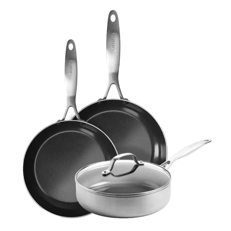 GreenPan - Geneva 4-delige Pannenset 24/24/28 cm - koekenpan + stoofpan met deksel + wokpan Pannenset GreenPan