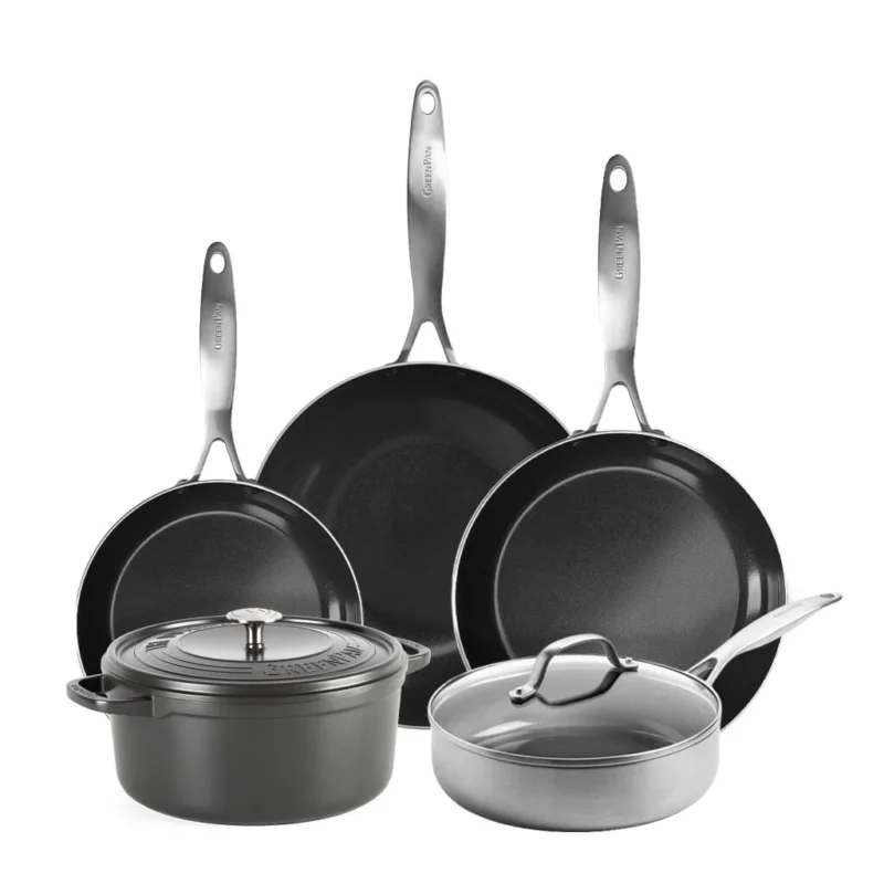 GreenPan - Geneva XL 6-delige Pannenset 18/24/24/28/28 cm - 2 koekenpannen + stoofpan met deksel + wokpan + braadpan Pannenset GreenPan