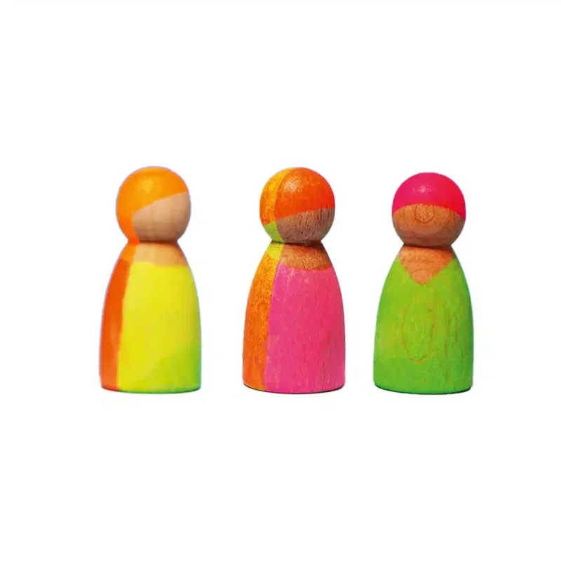 Mix von 3 Holzfiguren von Grimm's in Neonfarben