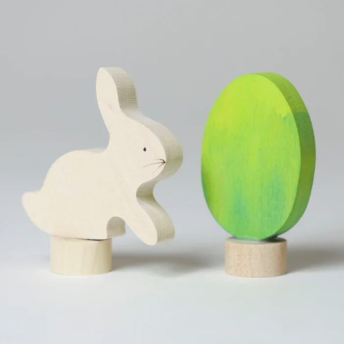 Steckfiguren Osterset mit Hase und Osterei in Batik grün von Grimm's