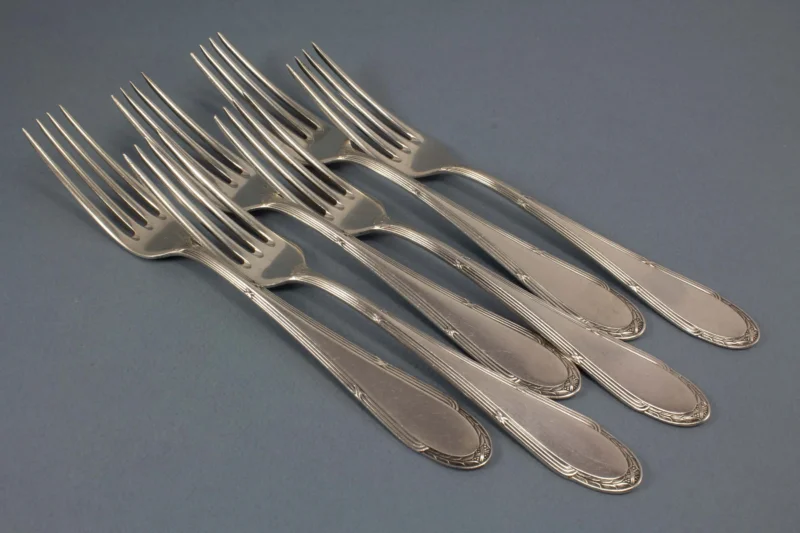 6 Tafelgabeln, WMF 200 Kreuzband, Jugendstil