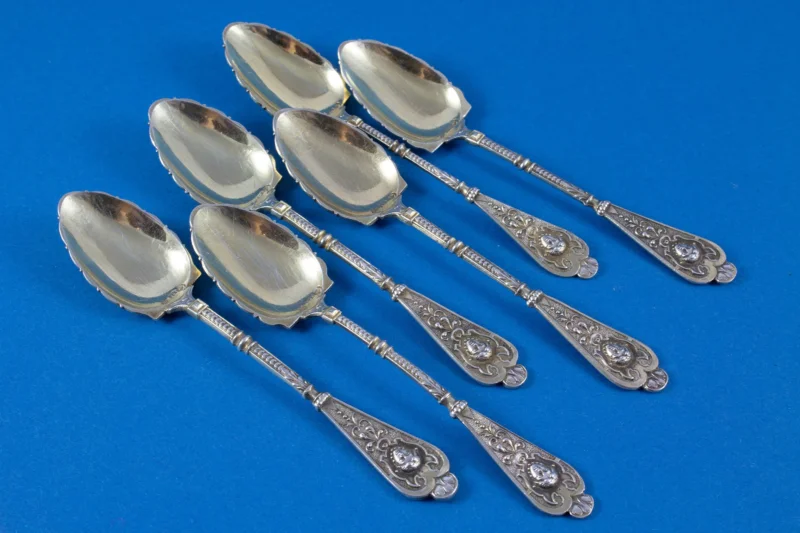 6 Mokkalöffel aus 835er Silber, Espressolöffel mit Rosen