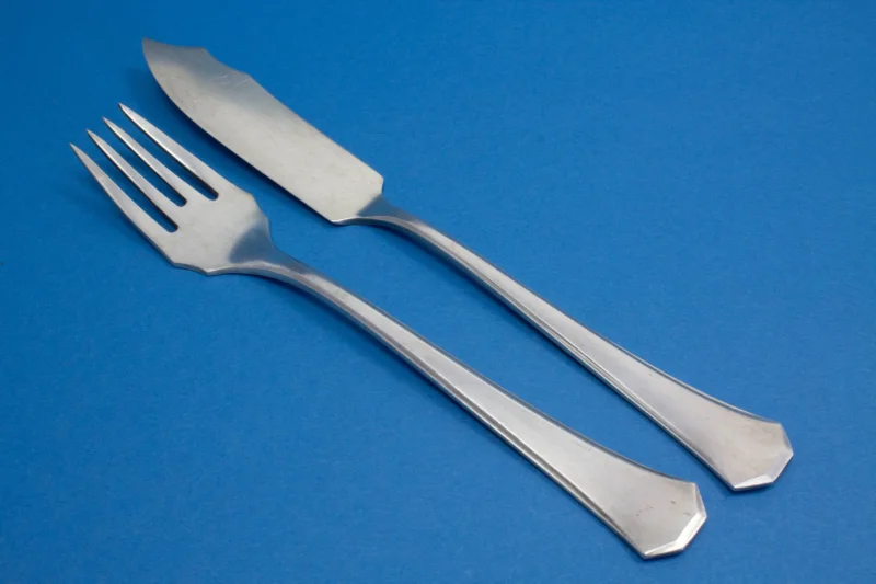Versilbertes Fischbesteck für 1 Person von WMF, Jugendstil-Besteck um 1920, Fischmesser, Fischgabel, WMF 600