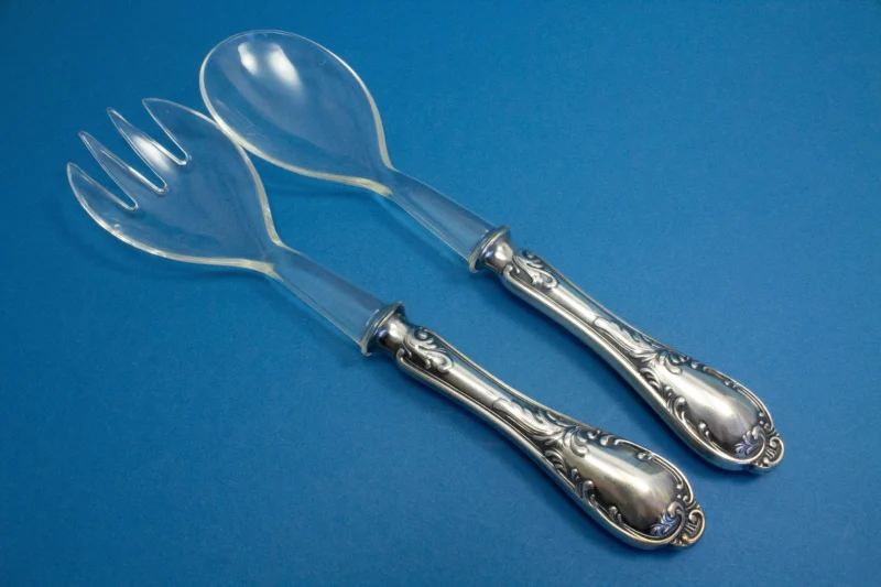 Rare Rococo-style salad cutlery, salad spoon and salad fork