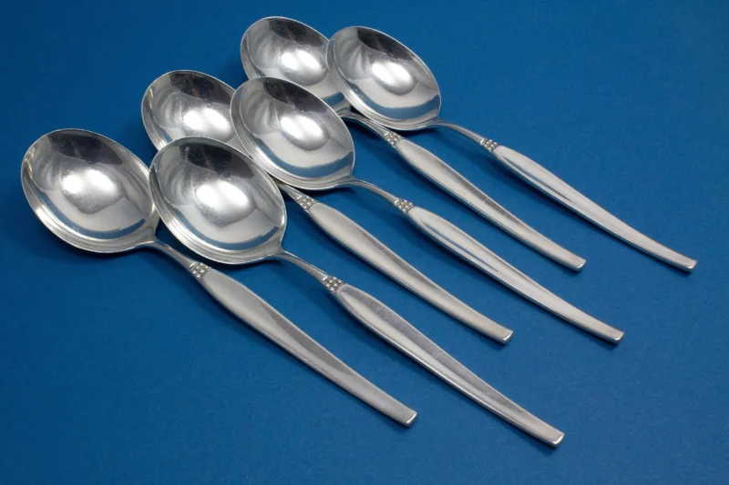 6 silberne Tassenlöffel, Suppentassenlöffel, Robbe und Berking