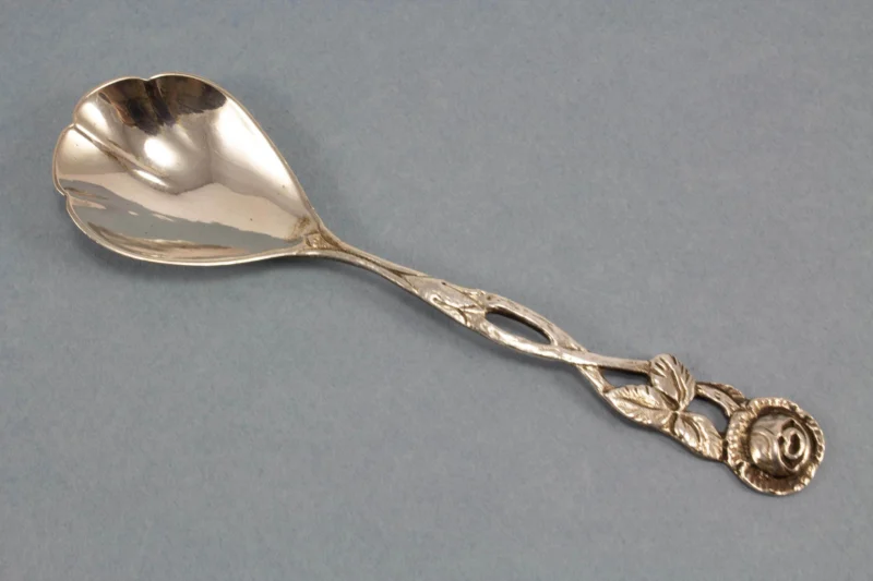 Small sugar spoon, 800 silver, rose cutlery