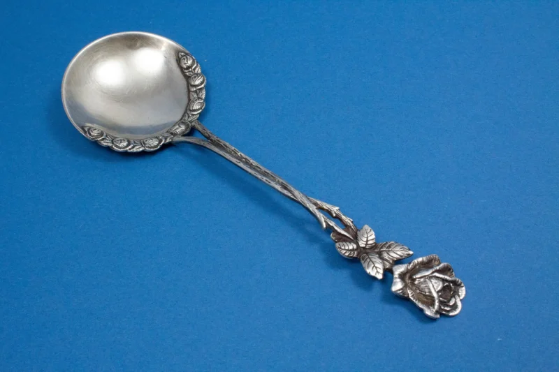 Großer Löffel, 800er Silber, Rosenbesteck, Sahnelöffel