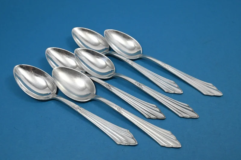 6 versilberte Teelöffel, WMF 900 Fächer