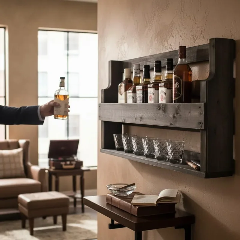 Whisky-Regal aus Holz in Schwarz erstes Bild
