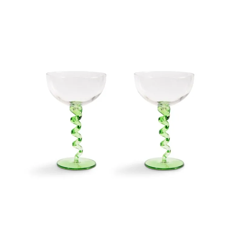&Klevering - Coupe spiraal groen set van 2 Cocktail glazen &Klevering