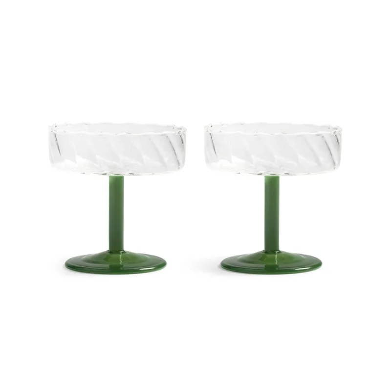 &Klevering - Coupe twirl donkergroen set van 2 Cocktail glazen &Klevering