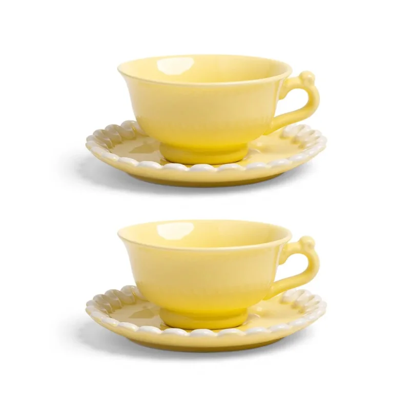 &Klevering - Kop en Schotel Whip - Geel - Set Van 2 Cappuccino kopjes &Klevering
