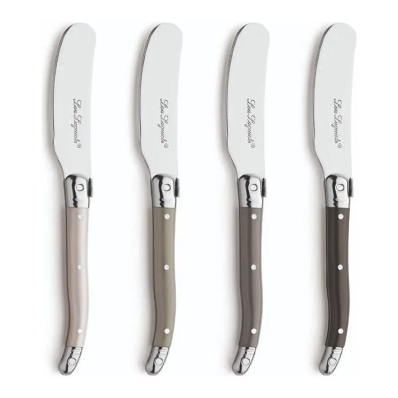 Lou Laguiole - 4-pc butterspreader set in wooden box - mixed colors (pepper/pearl/taupe) Botermessen Lou Laguiole