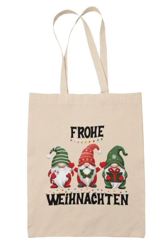 Baumwolltasche mit Weihnachtsmotiven – Stofftasche aus 100 % Baumwolle – Nachhaltige Tragetasche für die Weihnachtszeit – Einkaufstasche & Geschenkidee mit festlichem Motiv