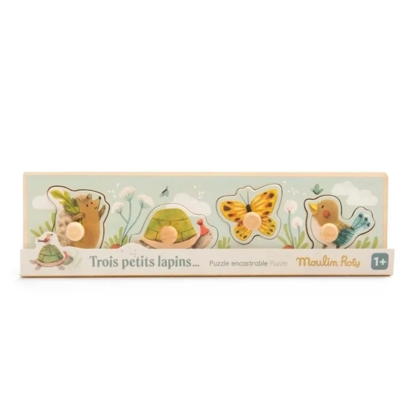 Steckpuzzle Trois Lapins von Moulin Roty aus Holz in Verpackung