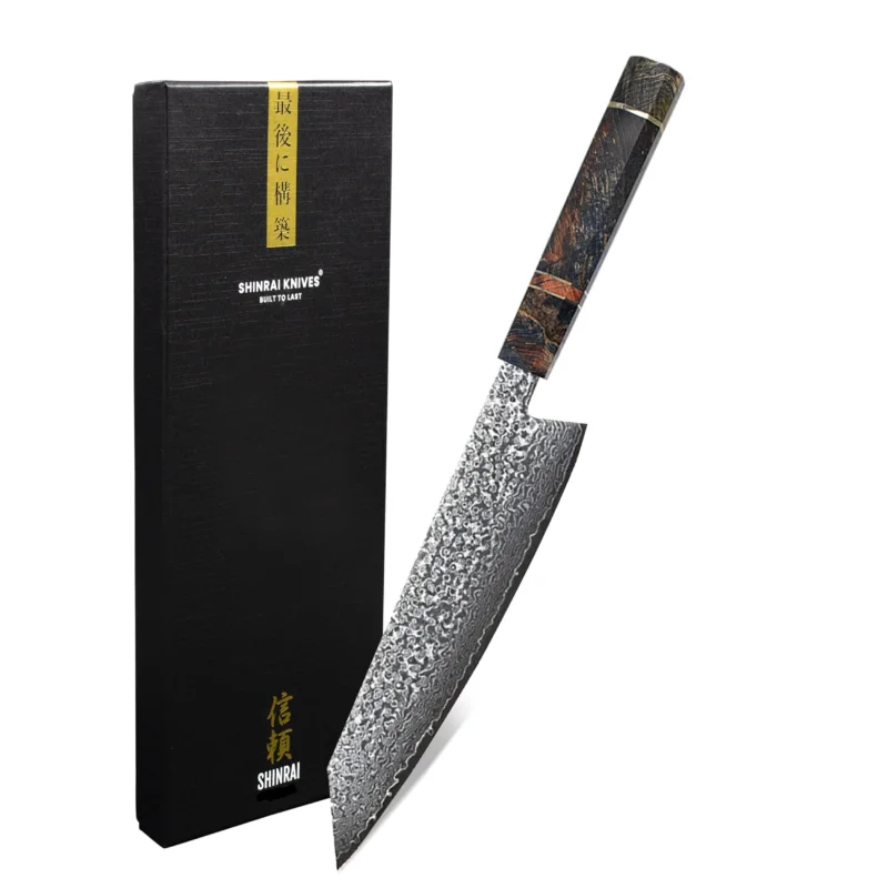 Octagon type 1 Damascus Kiritsuke mes 23 cm Keukenmessen Shinrai Japan