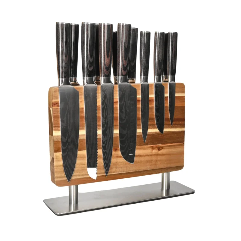 Shinrai Knives - Damascus Print 15-delige Messenset - Master collection XXL set + Blok Messenset met blok Shinrai Knives