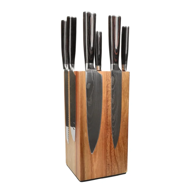 Shinrai Knives - Damascus Print 7-delige Messenset + Messenblok Rotate Messenset met blok Shinrai Knives