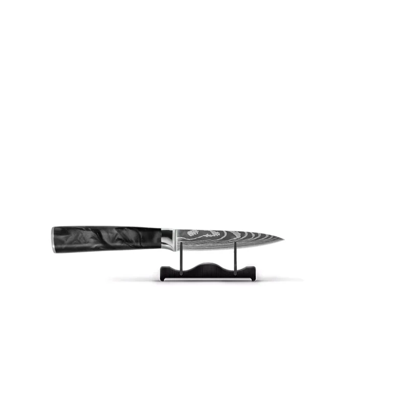 Shinrai Knives - Damascus Print Epoxy Onyx 3-delige Messenset - Koksmes + Santoku + Schilmes Messenset Shinrai Knives