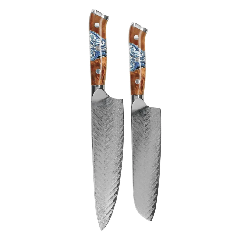 Shinrai Knives - Eclipse 2-delige Damascus Messenset - Koksmes + Santoku mes Messenset Shinrai Knives