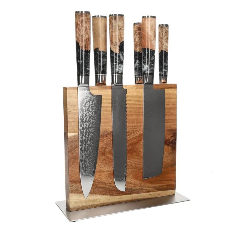 Shinrai Knives - Epoxy Onyx 6-delige Messenset + Messenblok Cito dubbelzijdig Messenset met blok Shinrai Knives