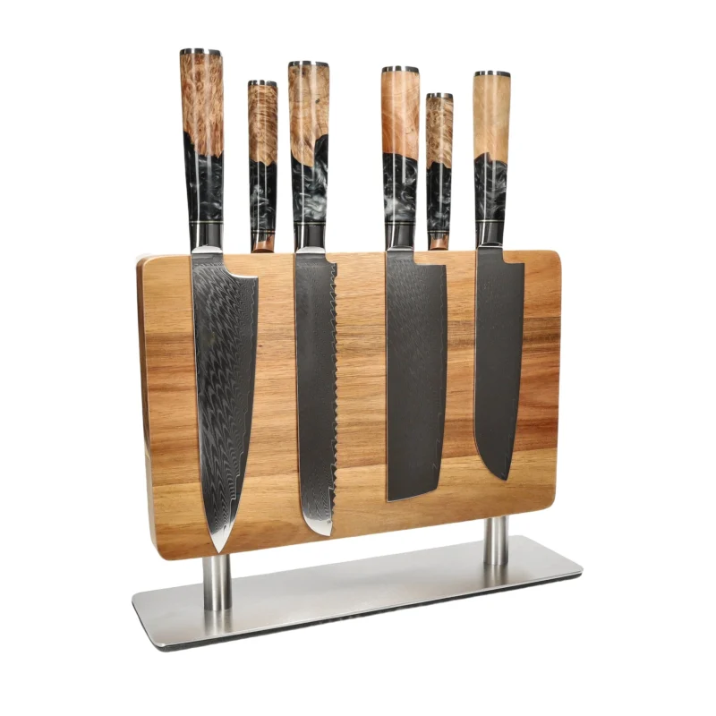 Shinrai Knives - Epoxy Onyx 6-delige Messenset + Messenblok Stans Messenset met blok Shinrai Knives