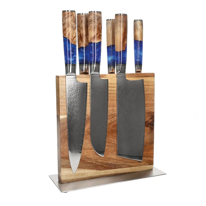 Shinrai Knives - Epoxy Sapphire 6-delige Messenset + Messenblok Cito dubbelzijdig Messenset met blok Shinrai Knives