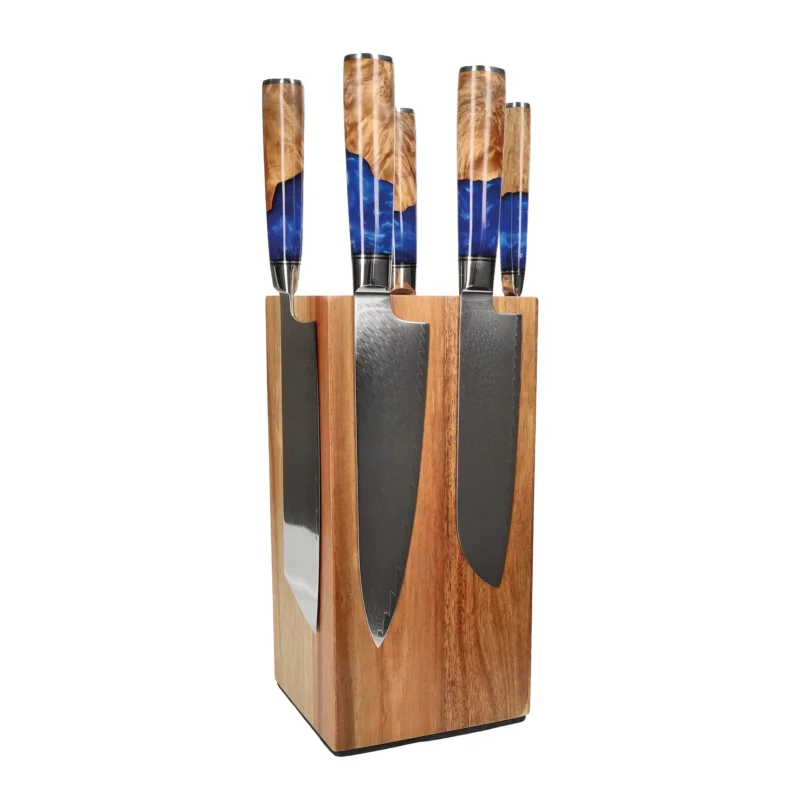 Shinrai Knives - Epoxy Sapphire 6-delige Messenset + Messenblok Rotate Messenset met blok Shinrai Knives