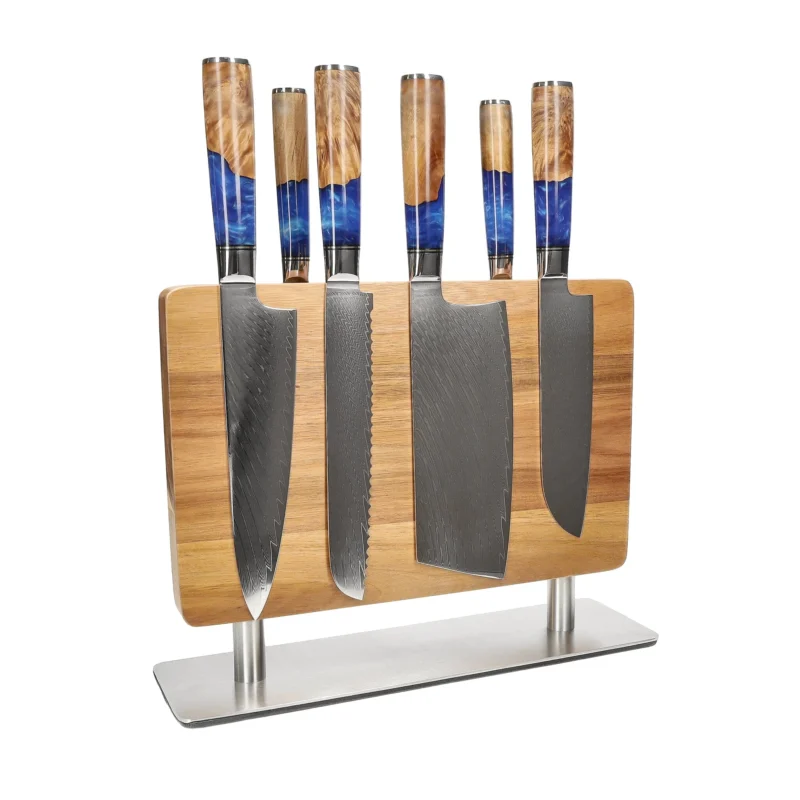 Shinrai Knives - Epoxy Sapphire 6-delige Messenset + Messenblok Stans Messenset met blok Shinrai Knives