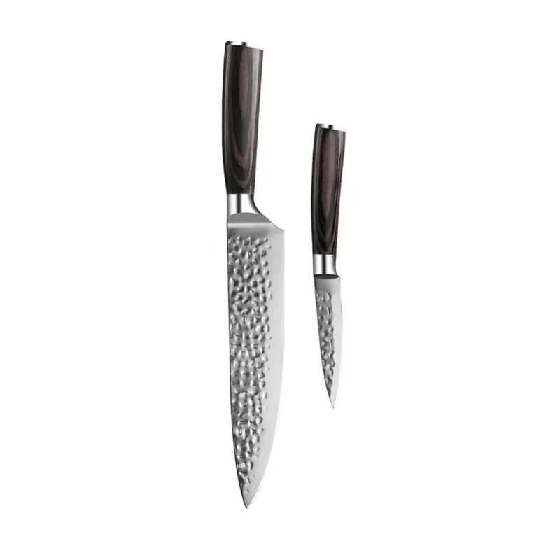 Shinrai Knives - Hammered RVS 2-delige Messenset - Koksmes + Schilmes Messenset Shinrai Knives
