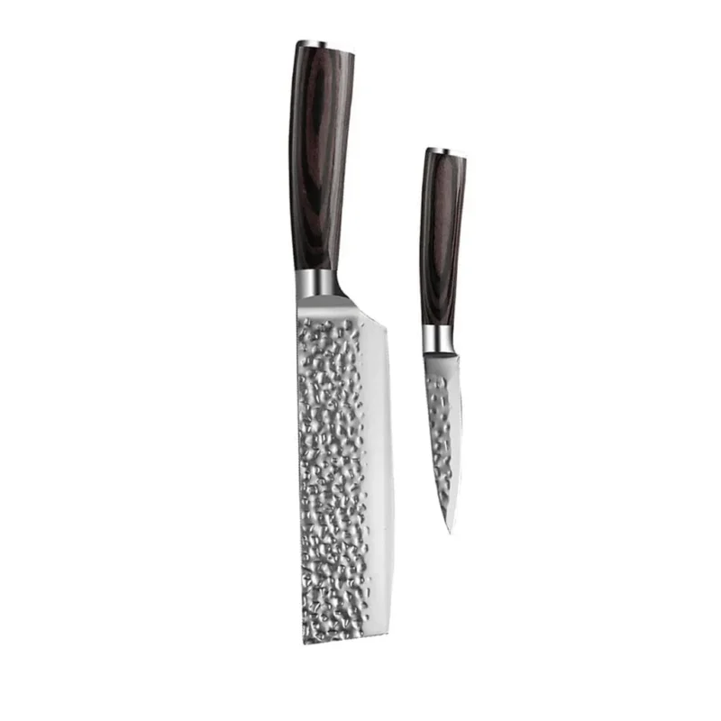 Shinrai Knives - Hammered RVS 2-delige Messenset - Nakiri + Schilmes Messenset Shinrai Knives