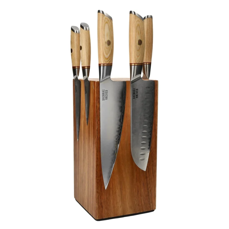 Shinrai Knives - Hikari Damascus 5-delige messenset + Messenblok Rotate Messenset met blok Shinrai Knives