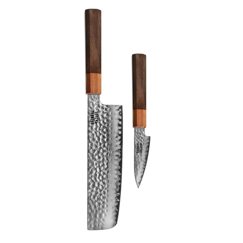 Shinrai Knives - Kigami Exclusive Damascus 2-delige set - Nakiri + Schilmes Messenset Shinrai Knives