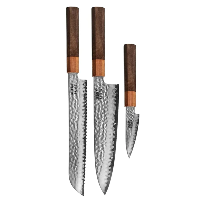 Shinrai Knives - Kigami Exclusive Damascus 3-delige set - Koksmes + Broodmes + Schilmes Messenset Shinrai Knives