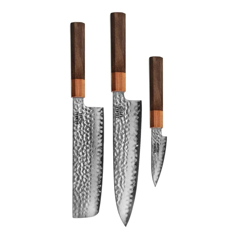 Shinrai Knives - Kigami Exclusive Damascus 3-delige set - Koksmes + Nakiri + Schilmes Messenset Shinrai Knives