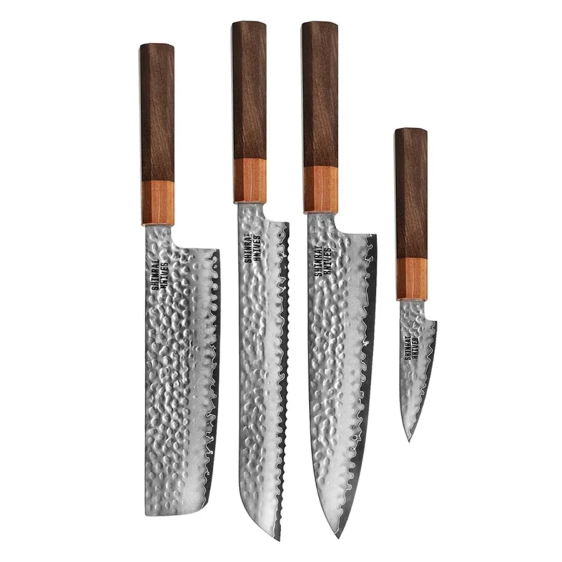 Shinrai Knives - Kigami Exclusive Damascus 4-delige set - Koksmes + Broodmes + Nakiri + Schilmes Messenset Shinrai Knives