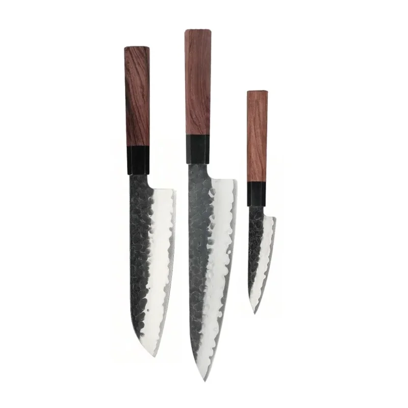 Shinrai Knives - Kurayami 3-delige Damascus Messenset - Koksmes + Santoku + Schilmes Messenset Shinrai Knives