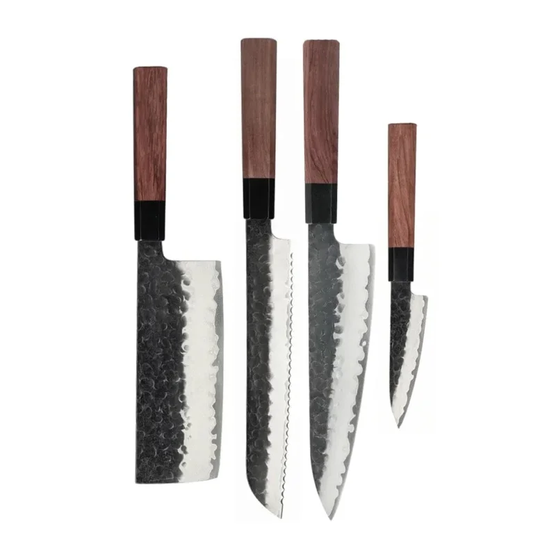Shinrai Knives - Kurayami 4-delige Damascus Messenset - Koksmes + Broodmes + Nakiri + Schilmes Messenset Shinrai Knives