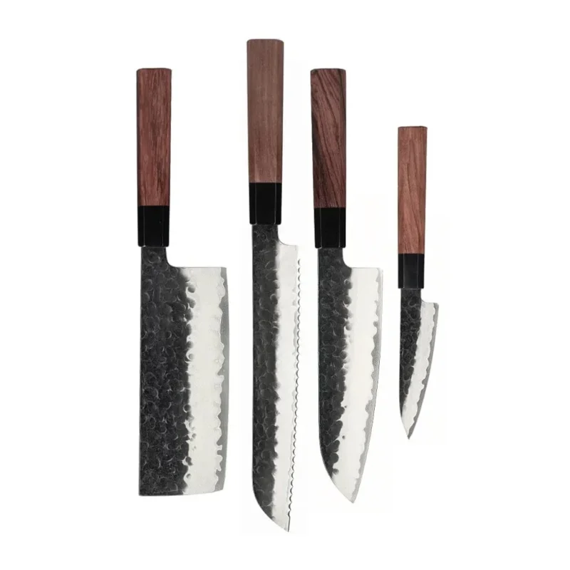 Shinrai Knives - Kurayami 4-delige Damascus Messenset - Santoku + Broodmes + Nakiri + Schilmes Messenset Shinrai Knives