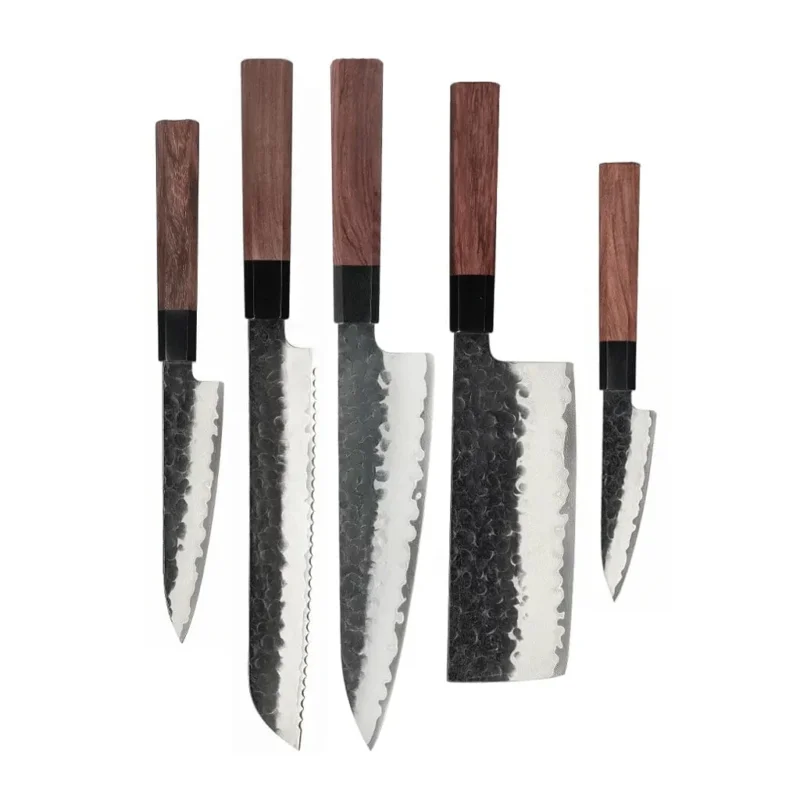 Shinrai Knives - Kurayami 5-delige Damascus Messenset - Koksmes + Broodmes + Nakiri + Officemes + Schilmes Messenset Shinrai Knives