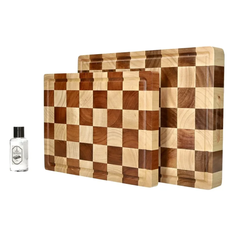 Shinrai Knives - Luxe Snijplank Schaak - Kopshout - Bundel Houten snijplank Shinrai Knives