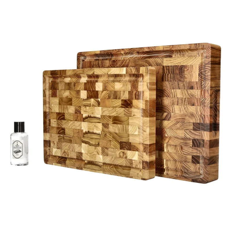 Shinrai Knives - Luxe Snijplank Teakhout - Kopshout - Bundel Houten snijplank Shinrai Knives