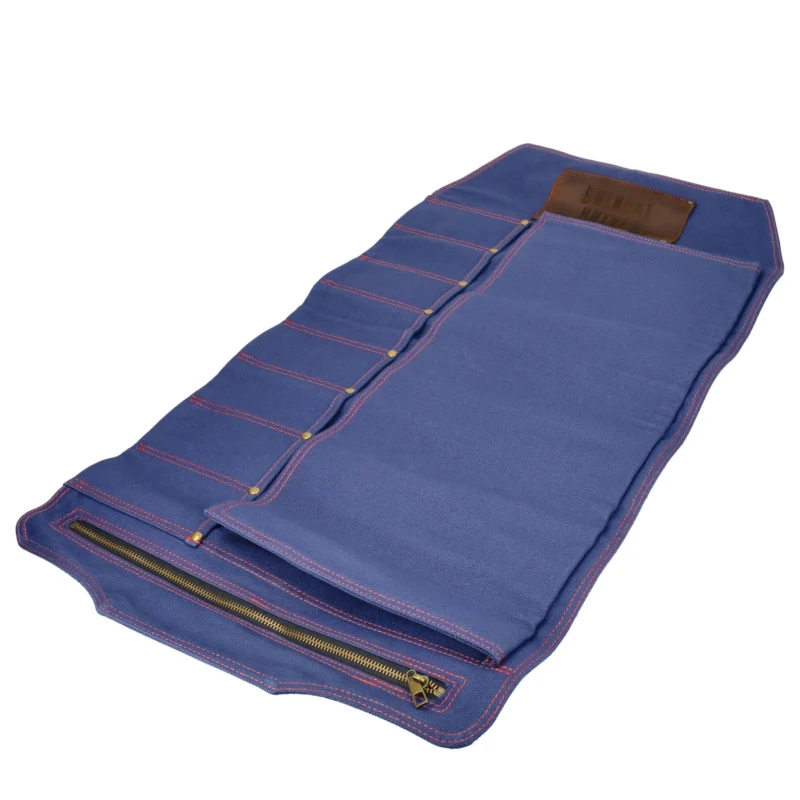 Shinrai Knives - Messenrol Hoogwaardig Canvas & Leer Donkerblauw Messenrol Shinrai Knives