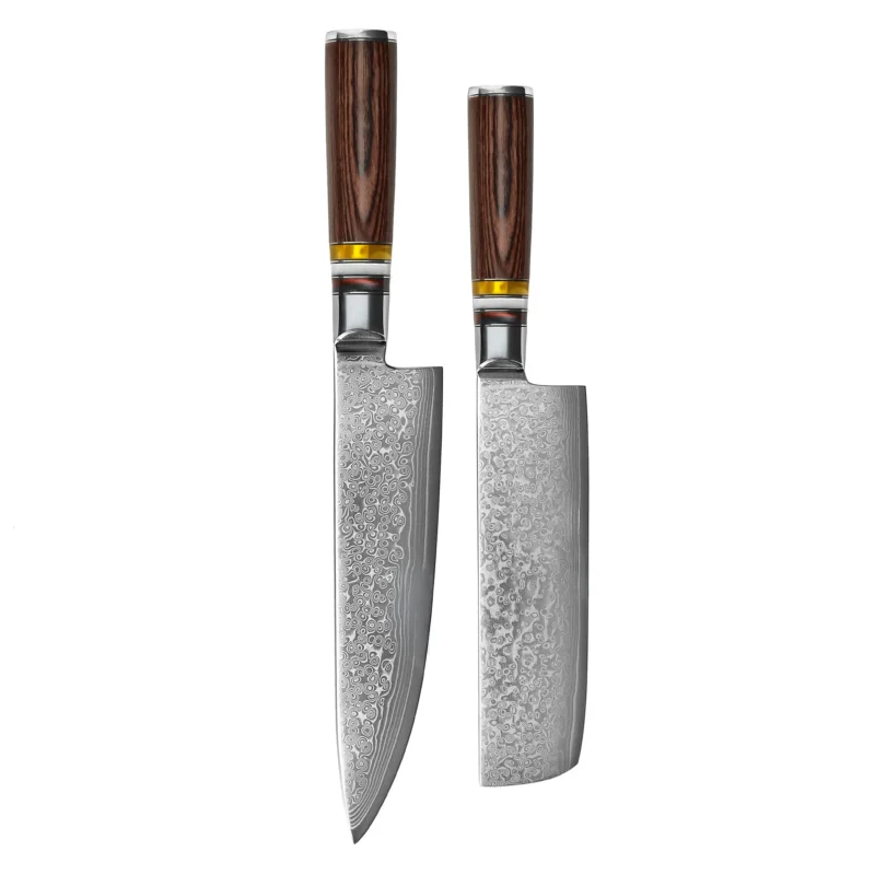 Shinrai Knives - Micarta Jewels 2-delige Damascus Messenset - Koksmes + Nakiri Messenset Shinrai Knives