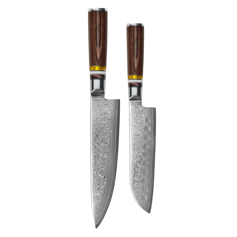 Shinrai Knives - Micarta Jewels 2-delige Damascus Messenset - Koksmes + Santoku Messenset Shinrai Knives