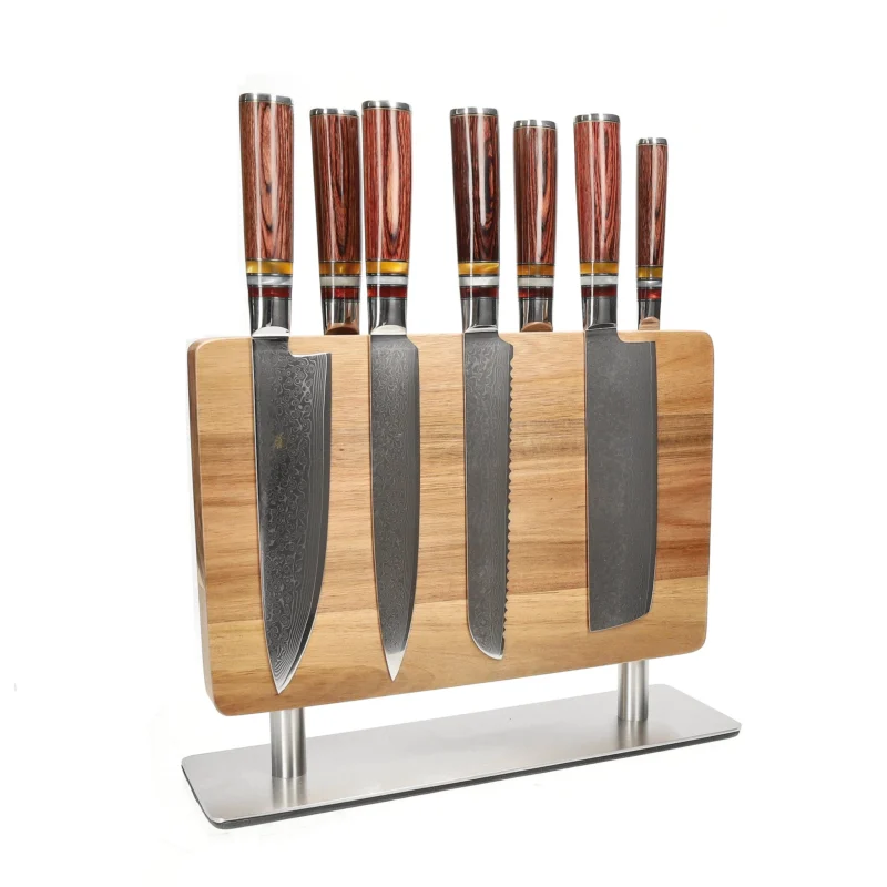Shinrai Knives - Micarta Jewels 7-delige Messenset + Messenblok Stans Messenset met blok Shinrai Knives